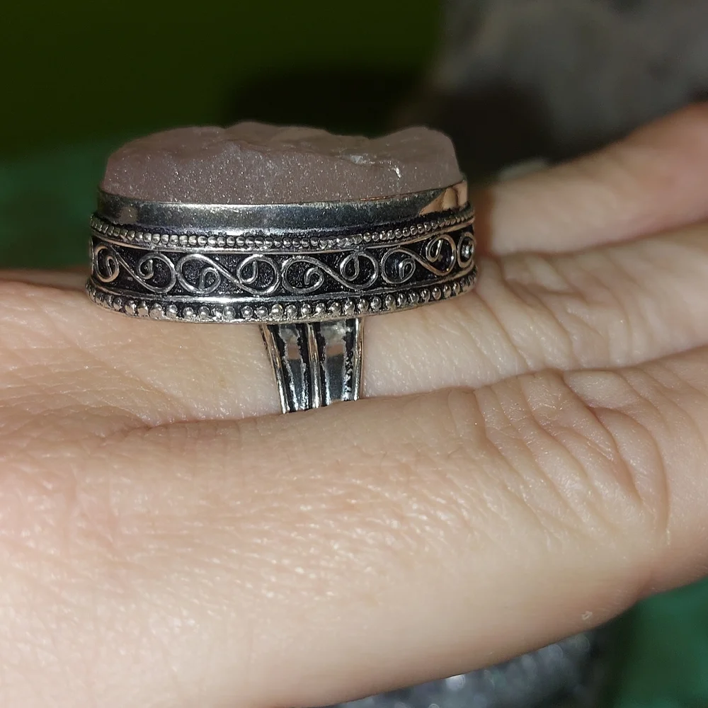 Raw Rose Quartz High Setting Ring Size 9 - Picture 5 of 7